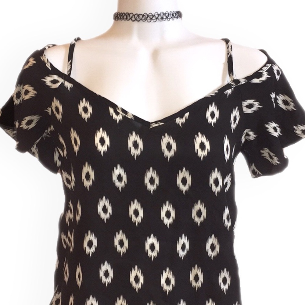 About a girl black white cold shouldered blouse